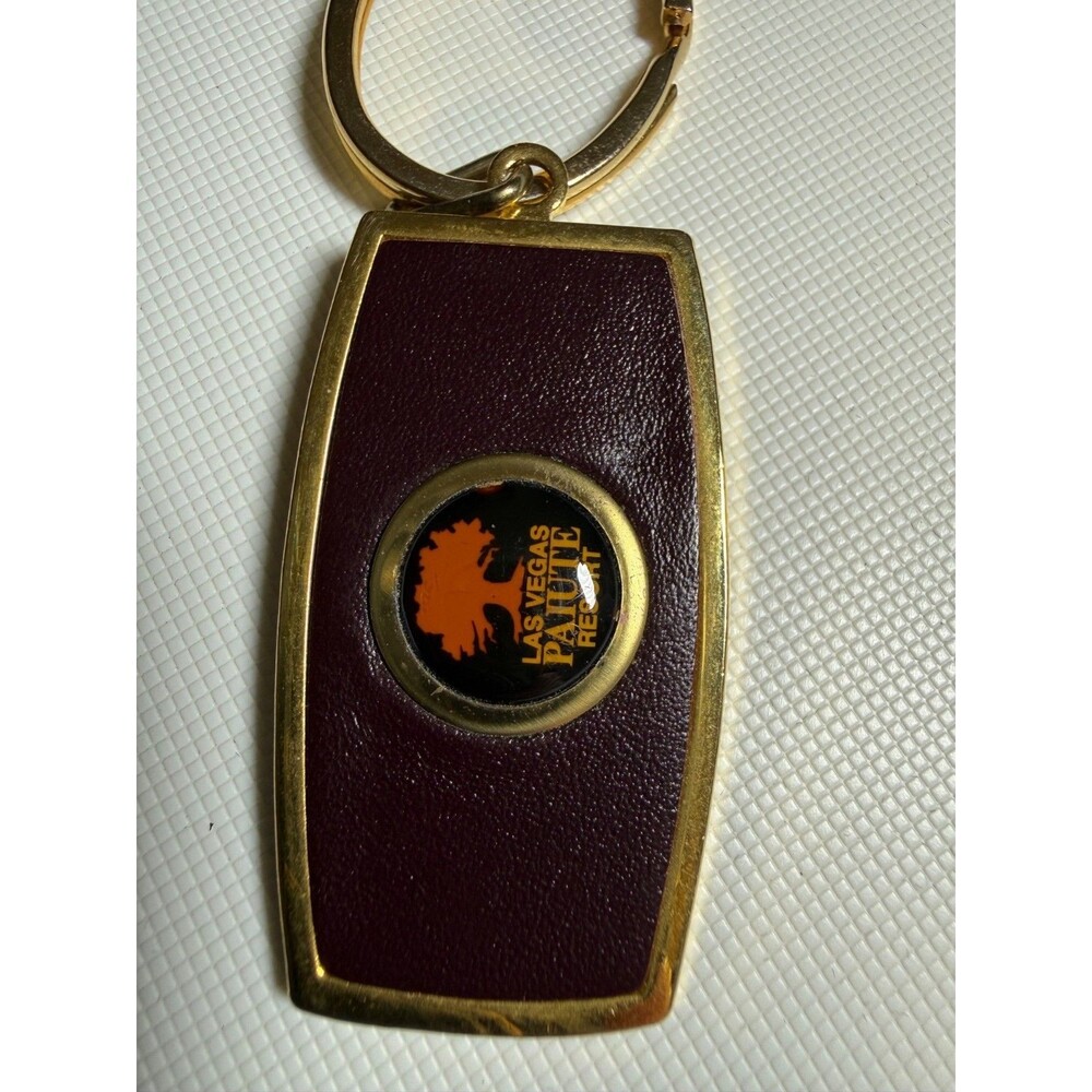 Vintage Las Vegas Paiute Resort Keychain With Gold-Tone Metal & Leather Accent -